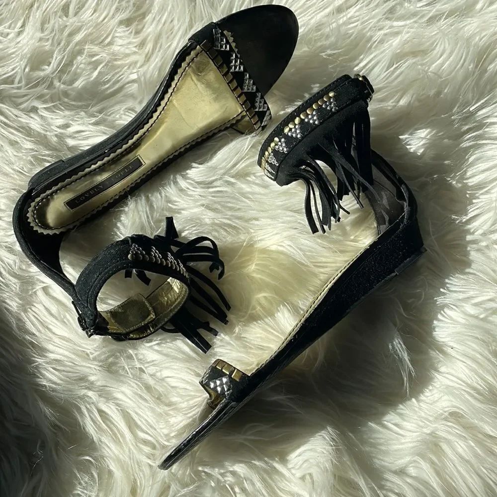 Lovely People Black Suede Fringe Sandals